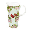 Cottage Garden Travel Cup Ceramic Perfect Cup, Floral Cardinals, 17oz, Gift Box