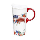 Red, White, & Bloom Ceramic Perfect Cup, Blooming USA, 17oz, Gift Box