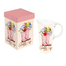 Hillside Pasture Western Cowboy Boots Travel Cup Ceramic Perfect, "Giddy Up", 17oz, Gift Box