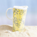Seaside Retreat Travel Cup Ceramic Perfect Cup, Sketched Lemons, 17oz, Gift Box