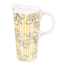 Seaside Retreat Travel Cup Ceramic Perfect Cup, Sketched Lemons, 17oz, Gift Box