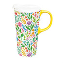 What She Shed Botanical Colors Travel Cup Ceramic Perfect Cup, 17oz, Gift Box