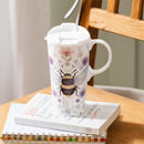 Cottage Garden Travel Cup Ceramic Perfect Cup, Floral Bee, 17oz, Gift Box