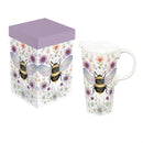 Cottage Garden Travel Cup Ceramic Perfect Cup, Floral Bee, 17oz, Gift Box