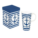 Seaside Retreat Travel Cup Ceramic Perfect Cup, Anchor, 17oz, Gift Box