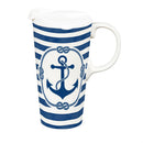 Seaside Retreat Travel Cup Ceramic Perfect Cup, Anchor, 17oz, Gift Box
