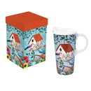Cottage Garden Travel Cup Ceramic Perfect Cup, Birdhouse, 17oz, Gift Box
