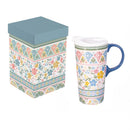 Geometric Tapestry Scalloped Harmony Travel Cup Ceramic Perfect, 17oz, Gift Box