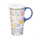 Geometric Tapestry Scalloped Harmony Travel Cup Ceramic Perfect, 17oz, Gift Box