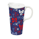 American Classic Red, White, & Bows Travel Cup Ceramic Perfect, 17oz, Gift Box