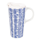 Seaside Retreat Travel Cup Ceramic Perfect Cup, Shells, 17oz, Gift Box
