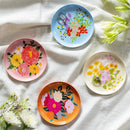 Trinket Dish, Metal Round Floral Print, Asst of 4,CDU