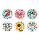 Glass Dome Shaped Magnet, Folk Art, Box set of 6