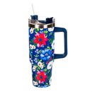 Red White & Bloom Tumbler Stainless Steel Canyon Cup with Straw, Floral Blooms, 40oz, Window Box