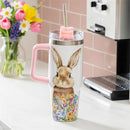 Hop Into Spring Tumbler Stainless Steel Trenta Cup, Bunny with Floral, 30oz, Window Box