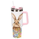 Hop Into Spring Tumbler Stainless Steel Trenta Cup, Bunny with Floral, 30oz, Window Box