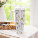 Hop Into Spring Tumbler Stainless Steel Canyon Cup, Floral with Lattice, 40oz, Window Box