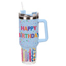 This Calls For Cake Tumbler Stainless Steel Canyon Cup, Happy Birthday Candles, 40oz, Window Box