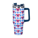 Red, White, & Bloom Bows Tumbler Canyon Cup, Double Wall Stainless Steel w/ Straw, 40oz, Gift Box