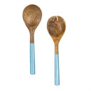 Blue Coastal Serving Utensil Wood with Scalloped Enamel Salad Servers, Set of 2, 11.25"