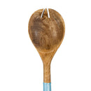 Blue Coastal Serving Utensil Wood with Scalloped Enamel Salad Servers, Set of 2, 11.25"