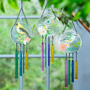 Cottage Garden Wind Chime, Glass, Floral Bird with Hanging Glass, 19", Asst of 3
