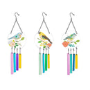 Cottage Garden Wind Chime, Glass, Floral Bird with Hanging Glass, 19", Asst of 3