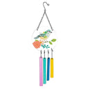 Cottage Garden Wind Chime, Glass, Floral Bird with Hanging Glass, 19", Asst of 3