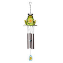 Pollinator Garden Wind Chime, Metal & Glass, Frog with Flower, 30"