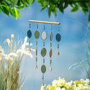 Blue Coastal Wind Chime, Wood and Glass, Multicolored Oval Shapes, 30"