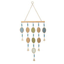 Blue Coastal Wind Chime, Wood and Glass, Multicolored Oval Shapes, 30"