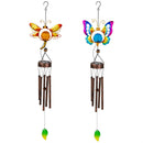 Cottage Garden Wind Chime, Solar, Metal, Butterfly and Dragonfly, Asst of 2