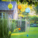 Cottage Garden Wind Chime, Glass & Metal, Glass Textured Ball Wind Chime with Dangle, 26", Asst of 3