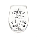 Hillside Pasture Pet Wine Glass Stemless, Cat, "A PURRFECT POUR", 17oz, Gift Box