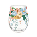 What She Shed Wine Glass Stemless, Florals, 17oz, Gift Box