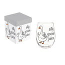 Just for Laughs Wine Glass Stemless, "Silly Goose Juice", 17oz, Gift Box