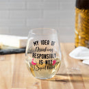 Just for Laughs Wine Glass Stemless, "My Idea of Drinking", 17oz, Gift Box