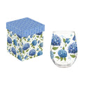 VivaStyle Wine Glass Stemless, Hydrangea, 17oz, Gift Box