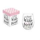 Just for Laughs Wine Glass Stemless, "A Friend with Wine is a Friend of Mine", 17oz, Gift Box