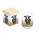 Petal & Plow Wine Glass Stemless, Farm Cow, 17oz, Gift Box
