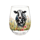 Petal & Plow Wine Glass Stemless, Farm Cow, 17oz, Gift Box
