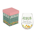 Simple Blessings Wine Glass Stemless, Jesus Knows I'm a Work in Progress, 17 oz, Gift Box