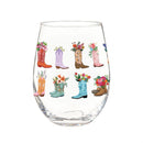Hillside Pasture Western Cowboy Boots Wine Glass Stemless, 17oz, Gift box