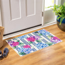 Chinoiserie Bow Multicolor Hydrangea Stripe Washable Mat 24"x36"