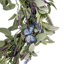 Cottage Garden Wreath Artificial Lavender with Butterflies, 21.5"