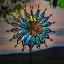 Metal Solar Wind Spinner, Blue Butterfly & Flowers, 74"H