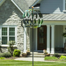 Metal Wind Spinner, Blue and Green Leaves, 74"H