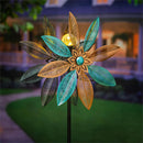 Metal Solar Wind Spinner, Copper and Turquoise Pedal Flower, 75"H
