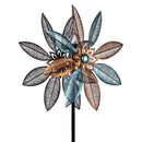 Metal Solar Wind Spinner, Copper and Turquoise Pedal Flower, 75"H