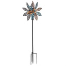 Metal Solar Wind Spinner, Copper and Turquoise Pedal Flower, 75"H
